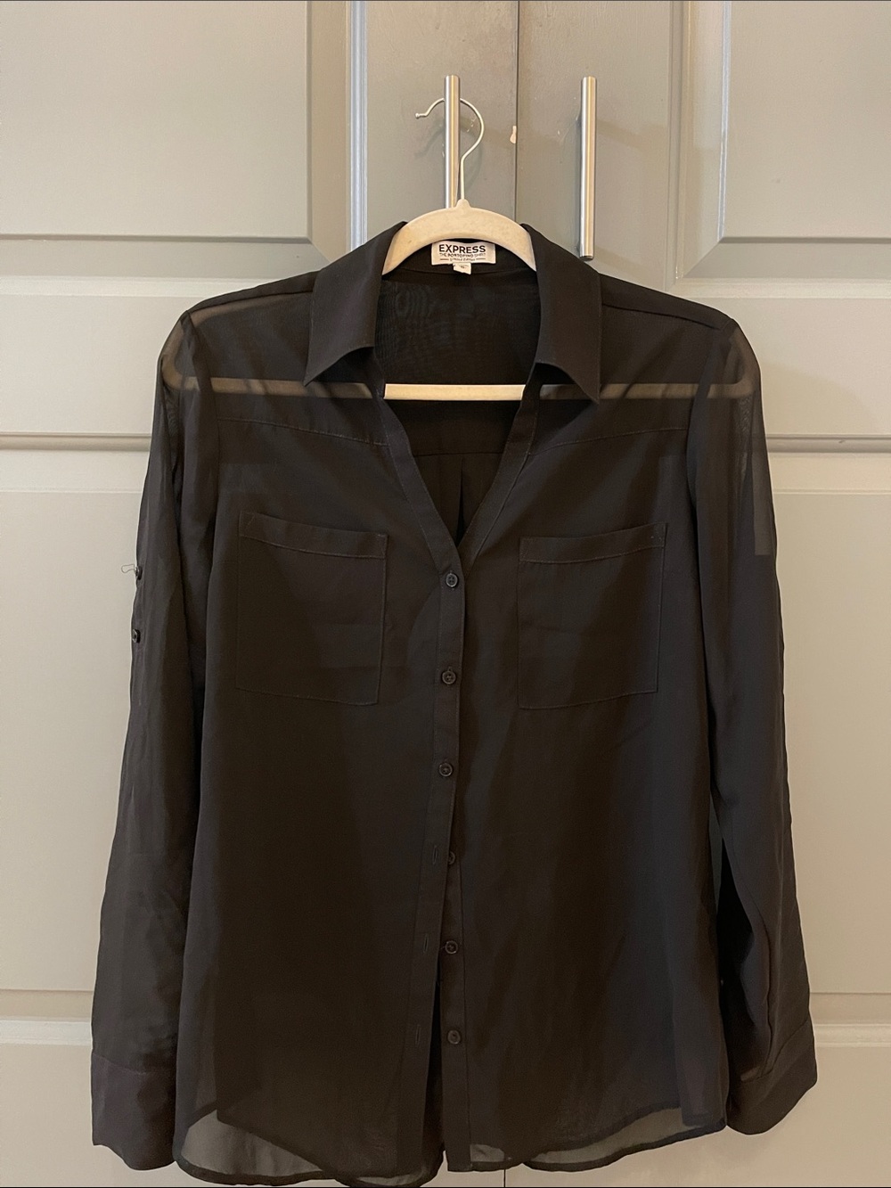 Express shimmer Black Sheer Button-Down Shirt